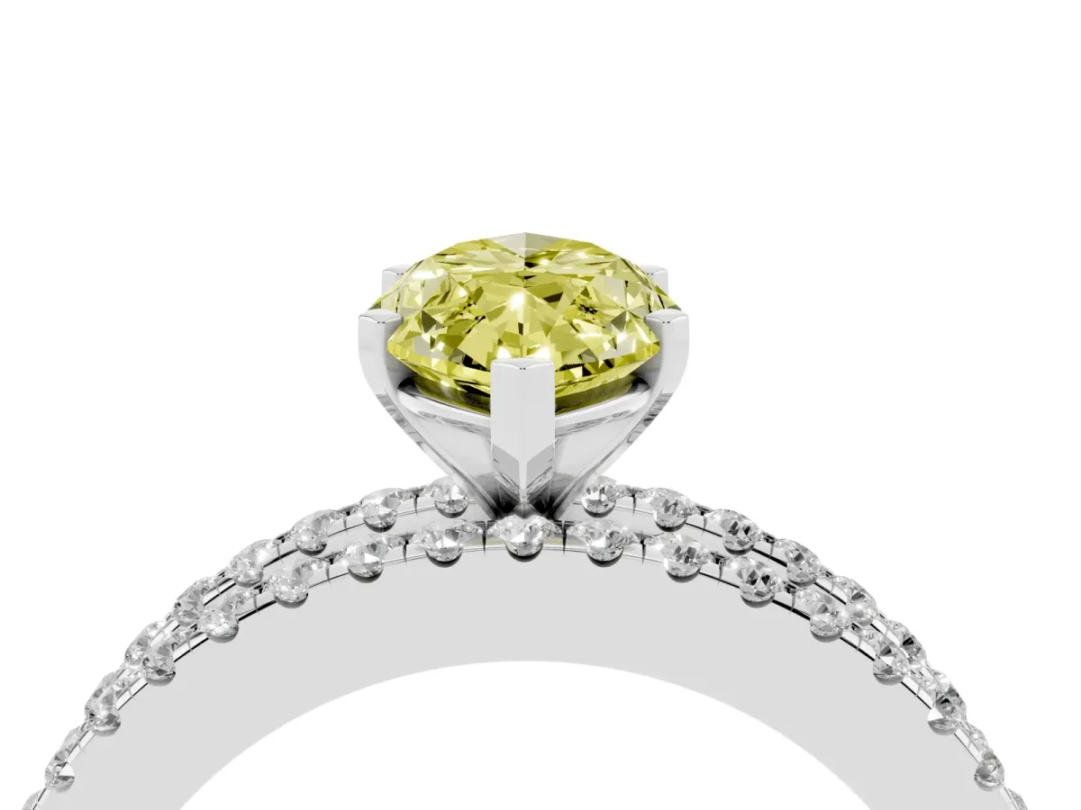 Fancy Yellow Marquise Cut Diamond Solitaire Ring with Pavé and Channel Set Band Platinum