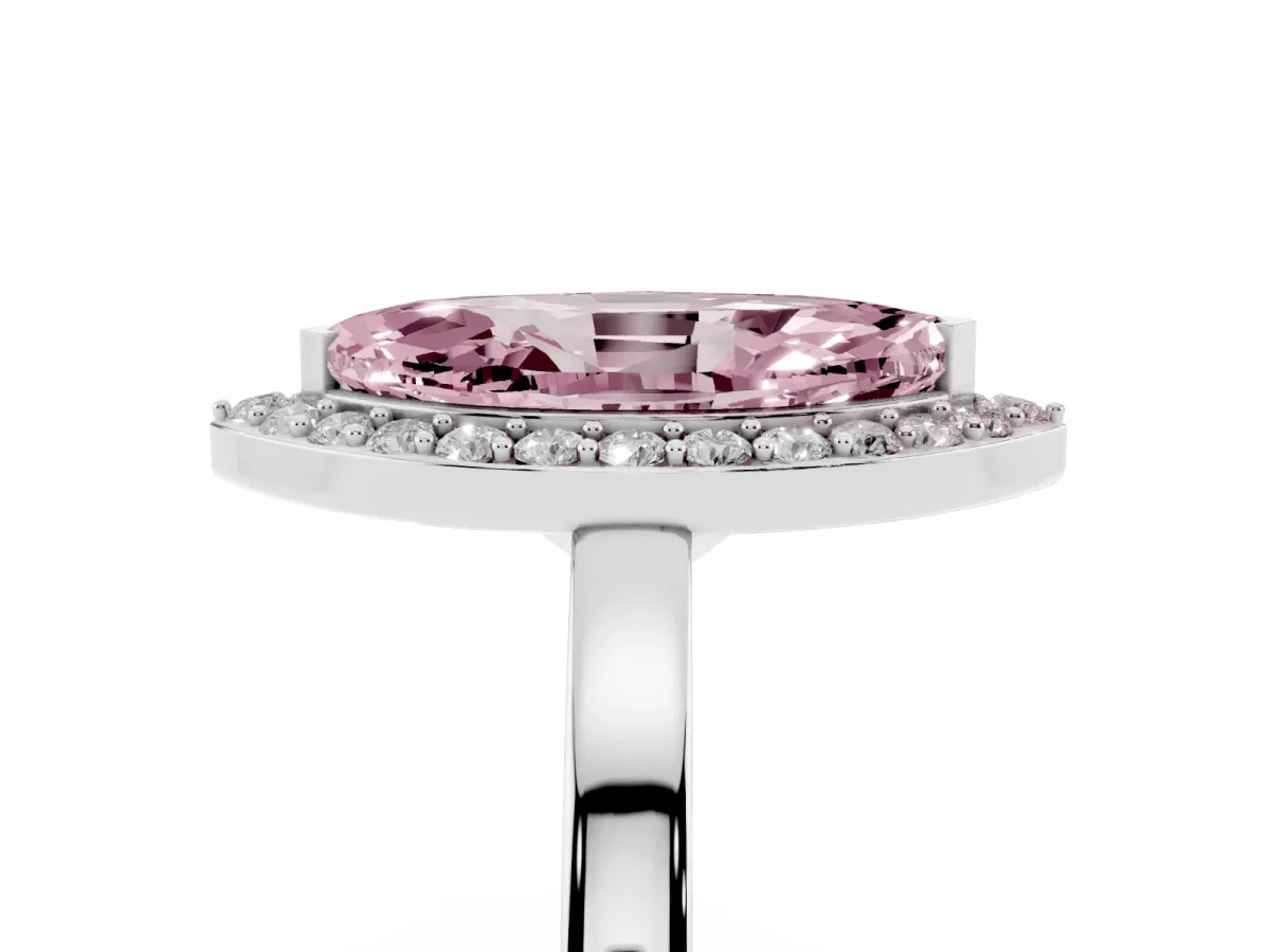 Fancy Pink Marquise Cut Halo Diamond Ring with Solitaire Band and Prong Setting Platinum