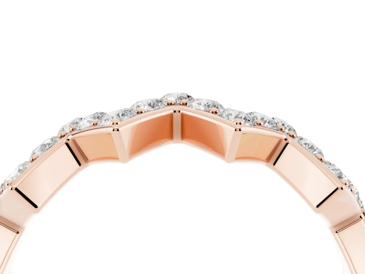 Zigzag Diamond Pave Round Eternity Band with Prong Setting Rose gold