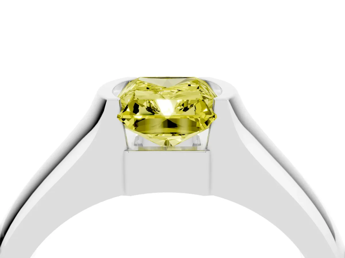Fancy Yellow Radiant Cut Solitaire Bezel Set Diamond Ring with Wide Band Silver