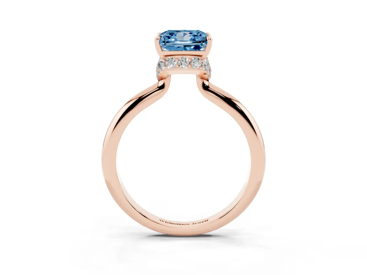 Fancy Blue Princess Cut Brilliant Solitaire Engagement Ring with Six-Prong Setting and Classic Band Rose gold