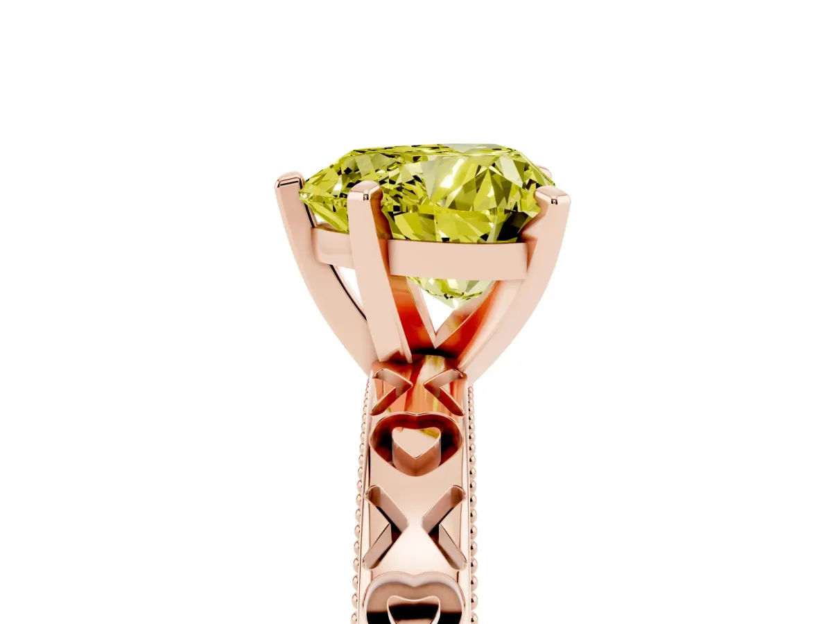 Fancy Yellow Heart Cut Solitaire Diamond Engagement Ring with XO Engraved Band and Four-Prong Setting Rose gold