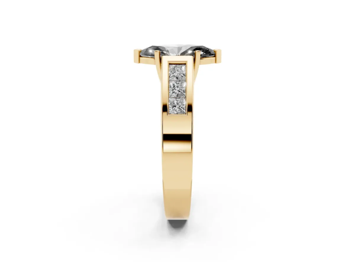 Fancy Black Marquise Cut Cut Channel Set Solitaire Ring with Four-Prong Setting Yellow gold