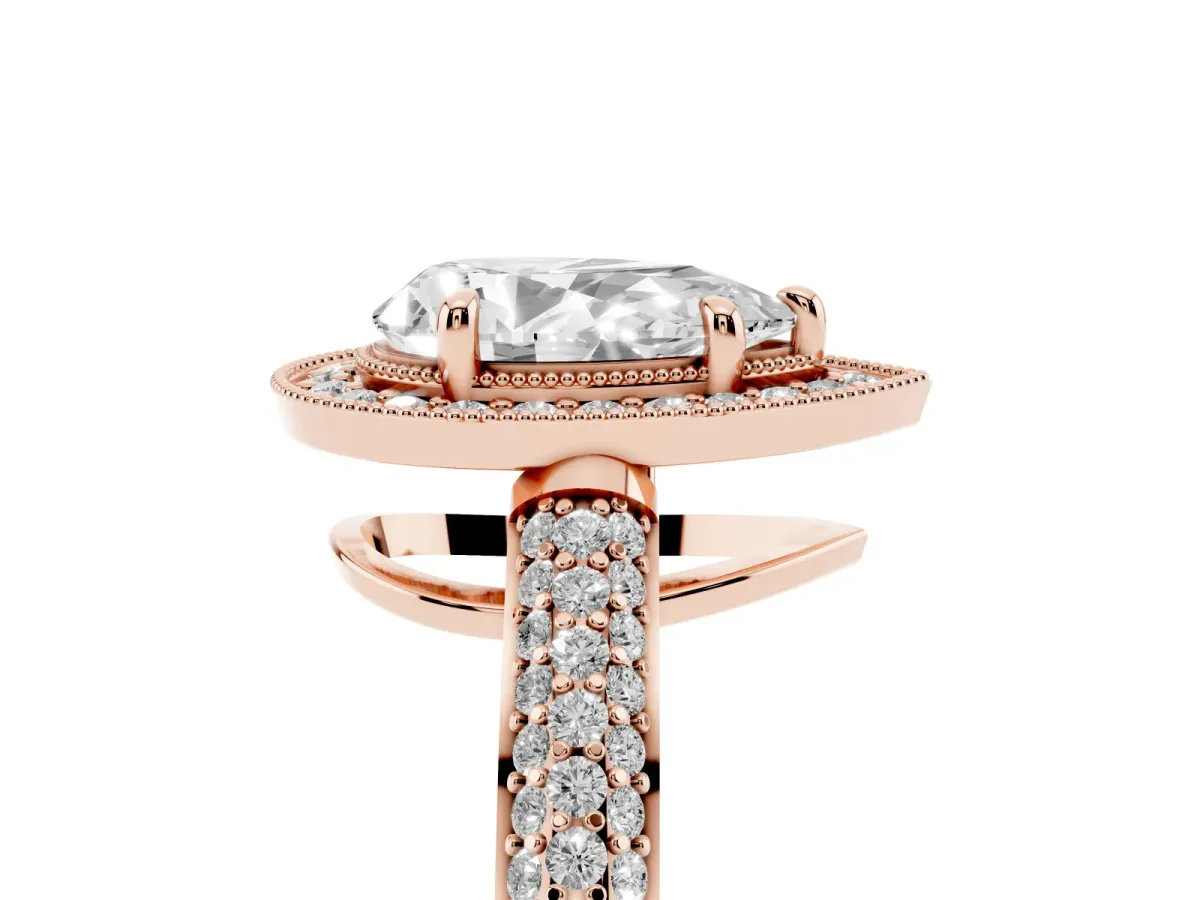 Pear Cut Cut Halo Diamond Pave Band with Four-Prong Setting Rose gold