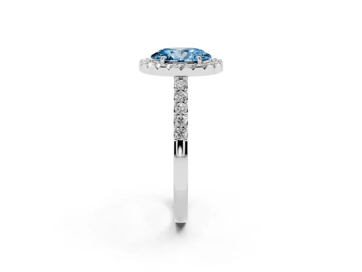 Fancy Blue Oval Cut Halo Diamond Pavé Solitaire Ring Platinum