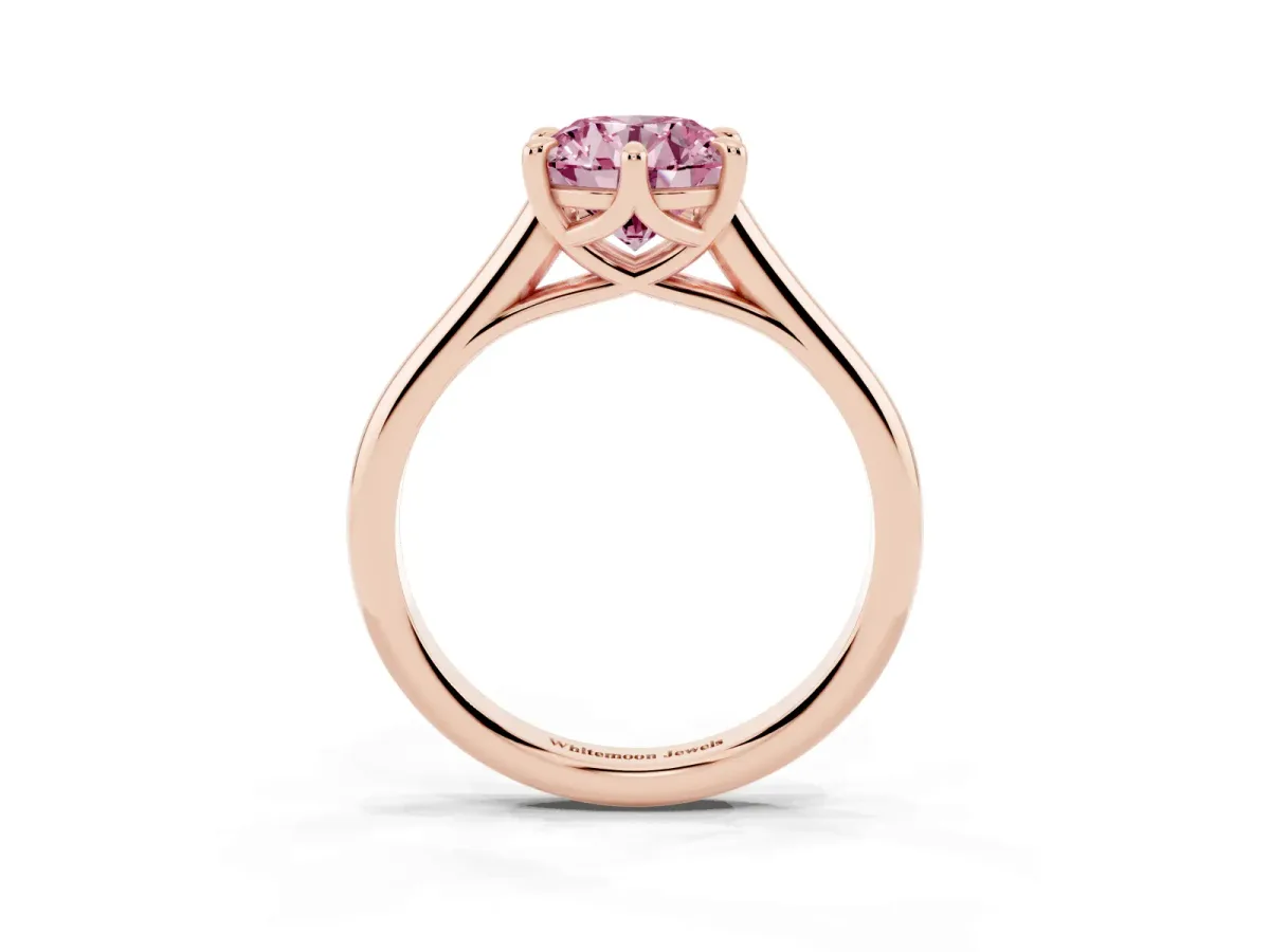 Fancy Pink Round Cut Solitaire Engagement Ring with Six-Prong Setting and Classic Band Rose gold