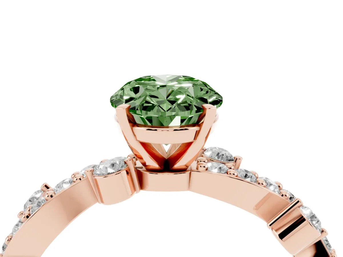 Fancy Green Oval Cut Cut Solitaire Diamond Twisted Band with Pave Setting Rose gold