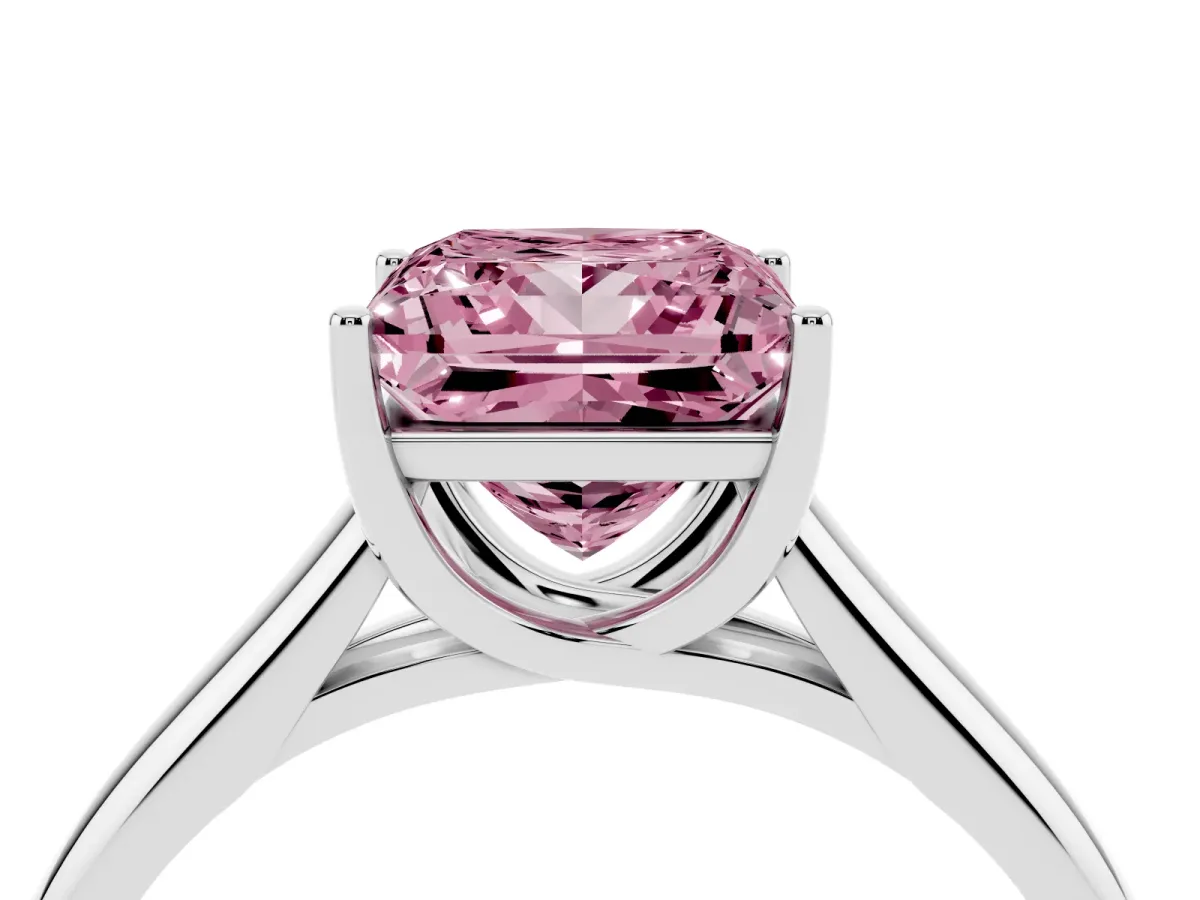 Fancy Pink Princess Cut Solitaire Engagement Ring with Tapered Band and Four-Prong Setting Platinum