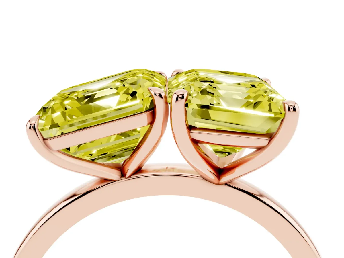 Fancy Yellow Asscher Cut and Emerald Cut Toi Moi Ring with Prong Setting Rose gold