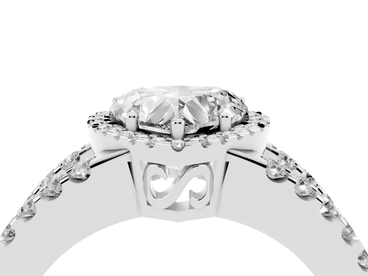 Heart Cut Cut Halo Split Shank Diamond Ring with Four-Prong Setting Platinum