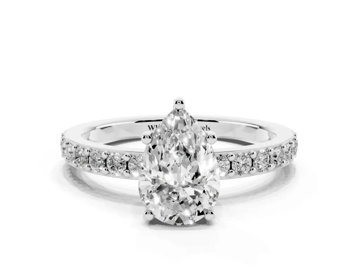 Pear Cut Cut Diamond Solitaire with Pave Band and Four-Prong Setting Silver