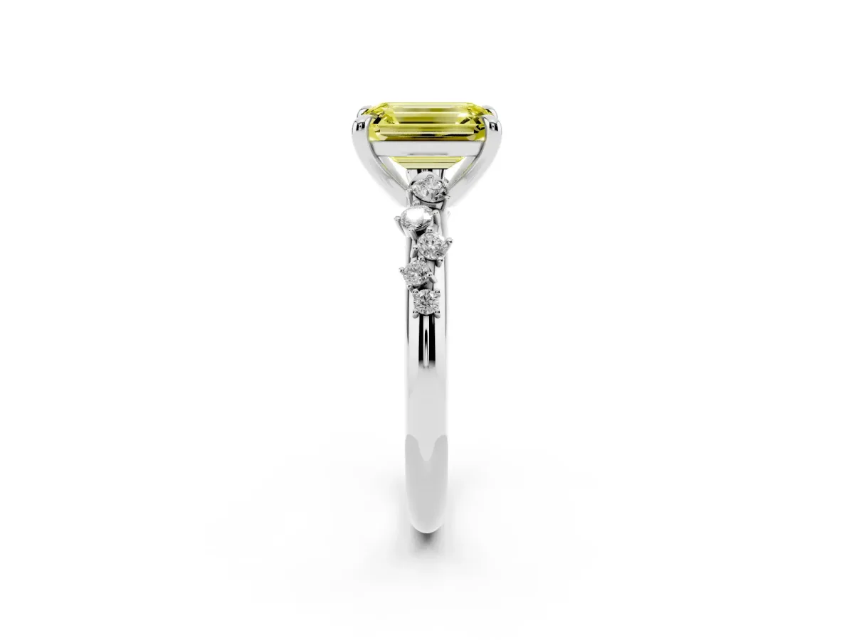 Fancy Yellow Emerald Cut Cut Diamond Vine Band with Four-Prong Setting Platinum