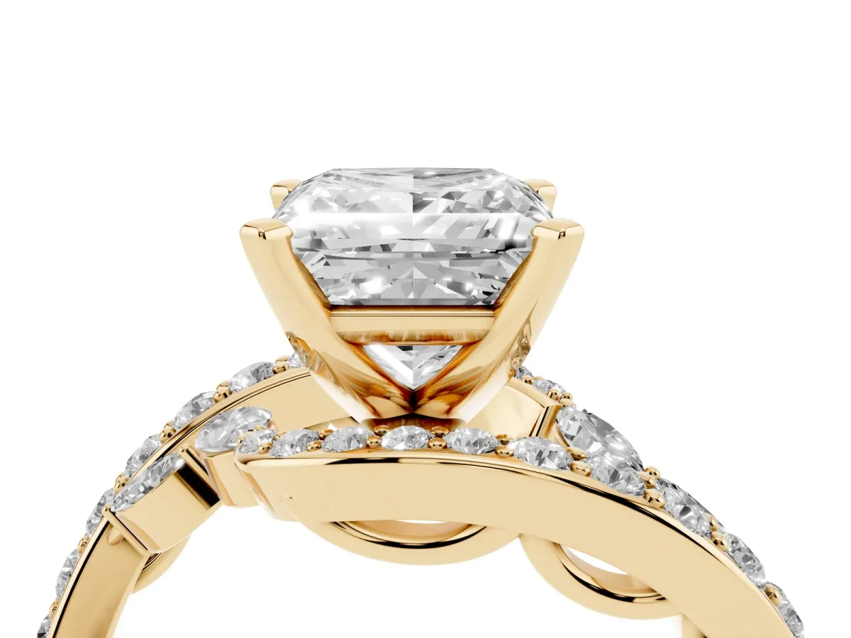 Princess Cut Solitaire with Pavé Twist Band and Four-Prong Setting Yellow gold