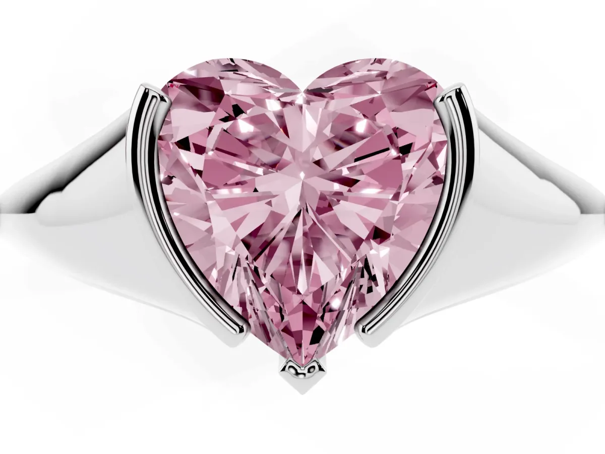 Fancy Pink Heart Cut Solitaire Tension Set Diamond Ring White gold