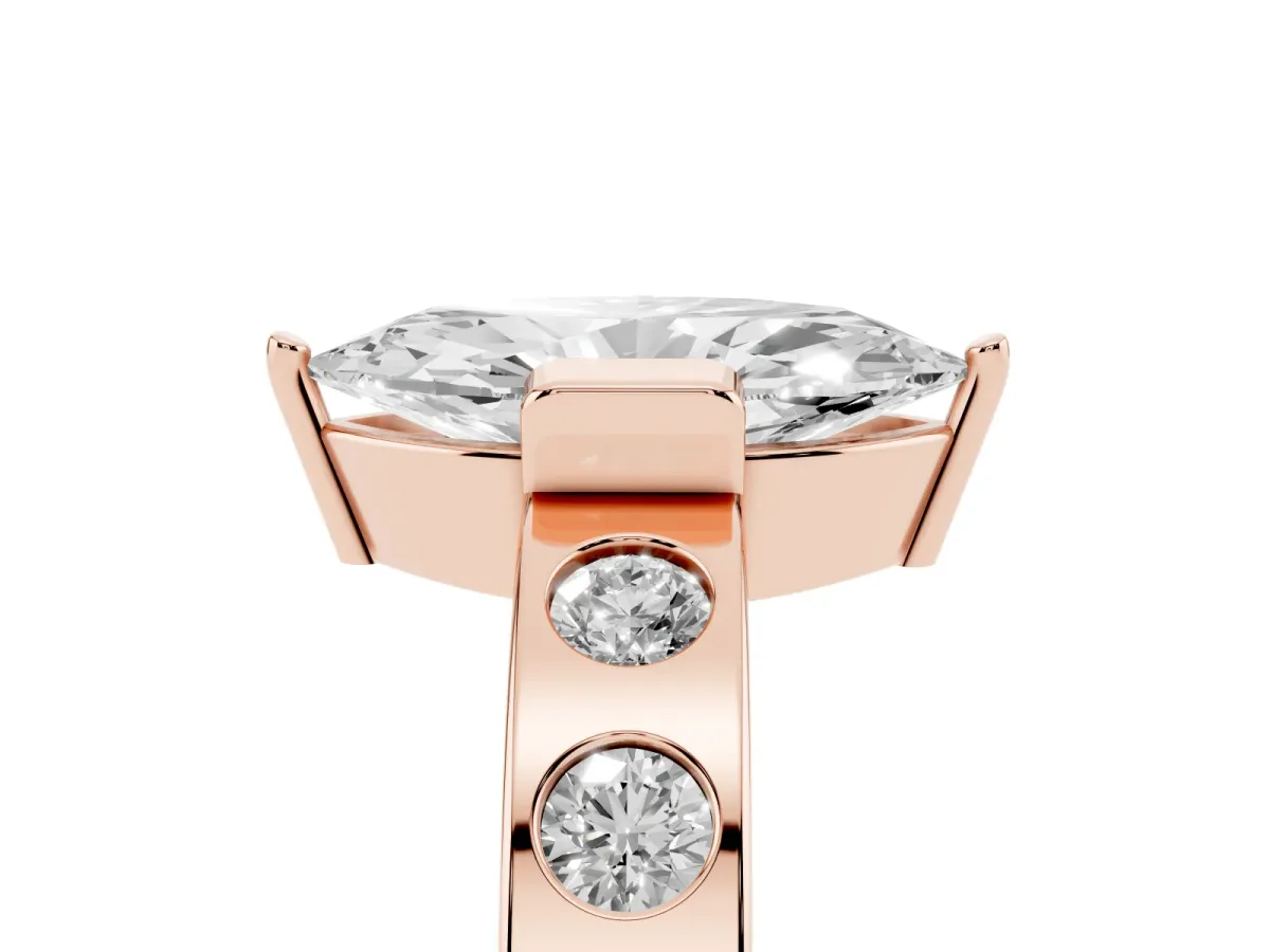 Marquise Cut Brilliant Channel-Set Diamond Ring with Bezel Prong Setting Rose gold