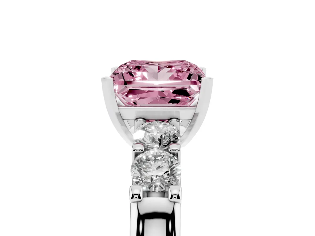 Fancy Pink Princess Cut Brilliant Cut Diamond Five-Stone Prong Set Engagement Ring with Channel Band White gold