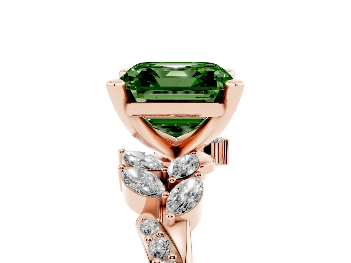 Fancy Green Asscher Cut Solitaire Marquise Twist Band with Six-Prong Setting Rose gold