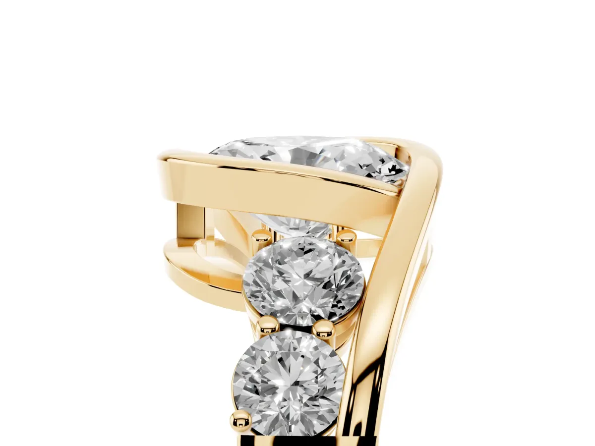 Bezel Set Oval Cut Diamond Bypass Ring with Round Accents Yellow gold