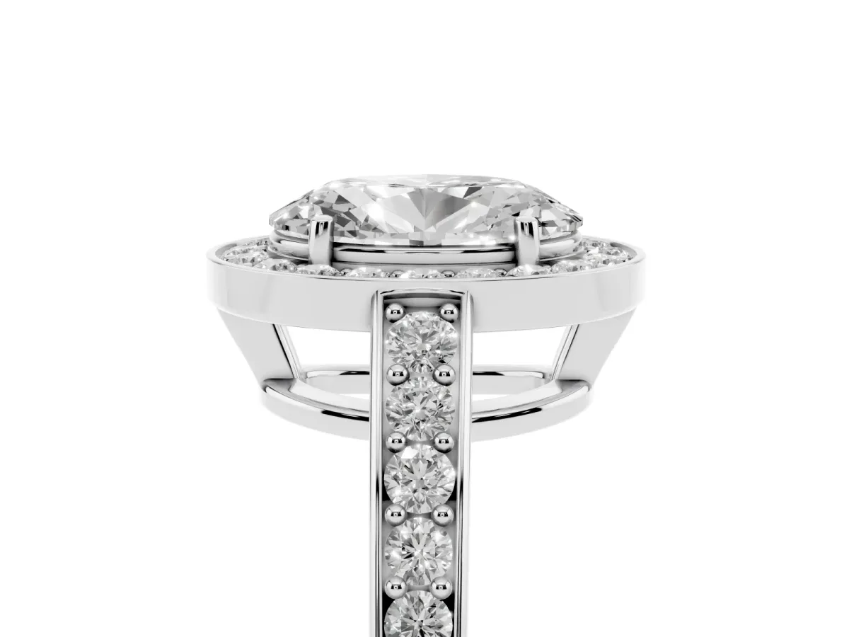 Oval Cut Halo Pavé Diamond Engagement Ring with Bezel Setting White gold