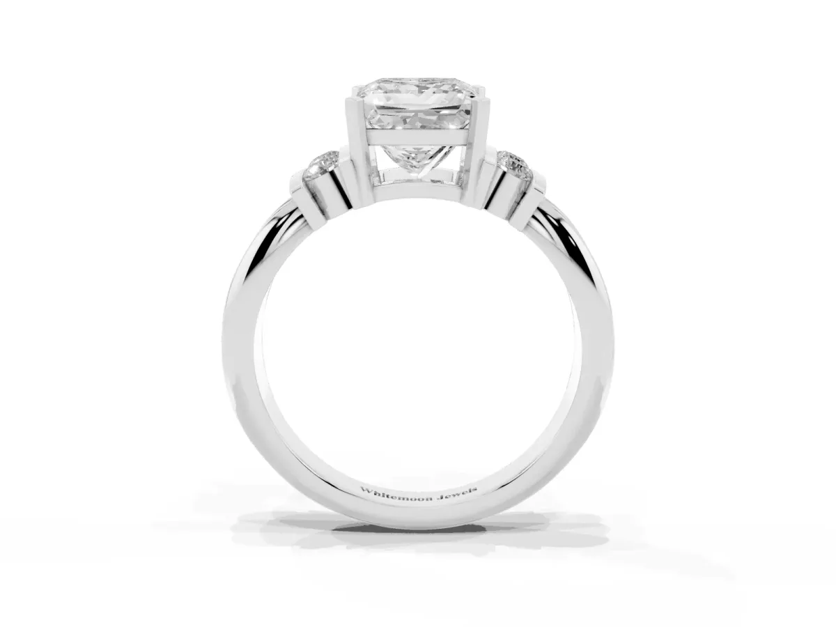 Princess Cut Cut Three-Stone Channel Set Ring with Bar Prongs Silver