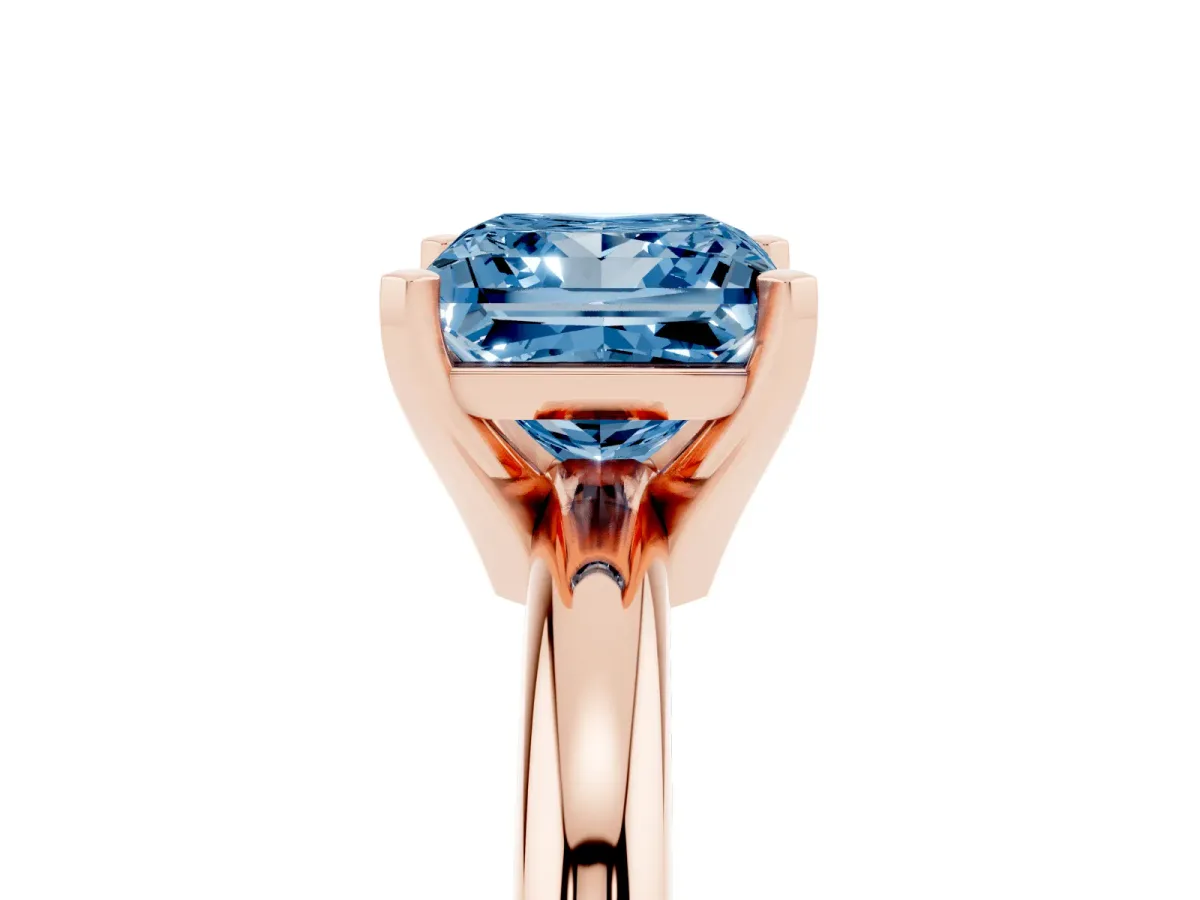 Fancy Blue Princess Cut Diamond Solitaire Engagement Ring with Round Band and Four-Prong Setting Rose gold