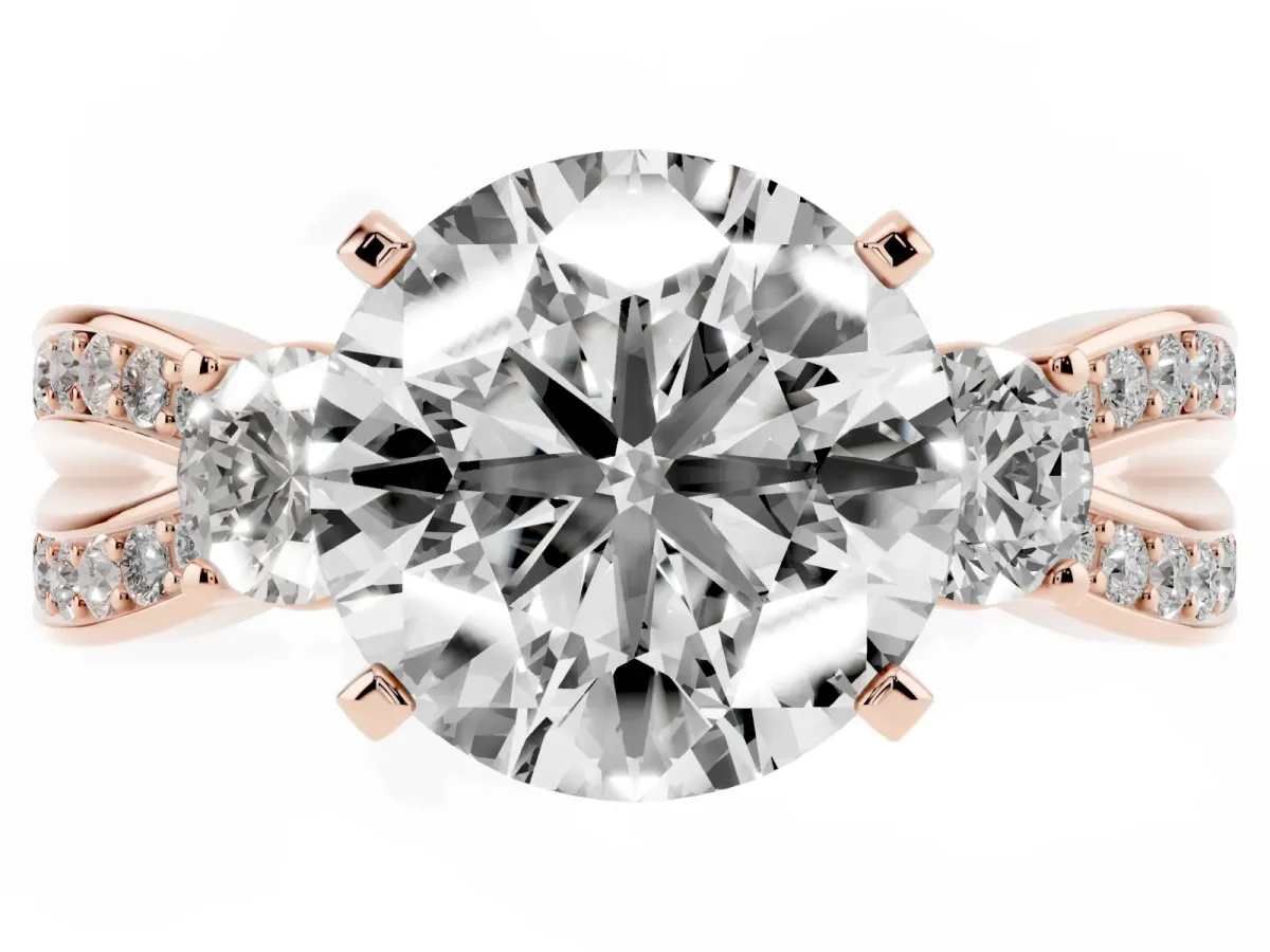 Three-Stone Round Cut Cut Diamond Twist Band with Prong Setting Rose gold