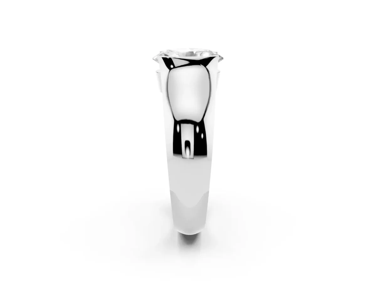 Oval Cut Solitaire Bezel Set Diamond Ring with Wide Band Platinum