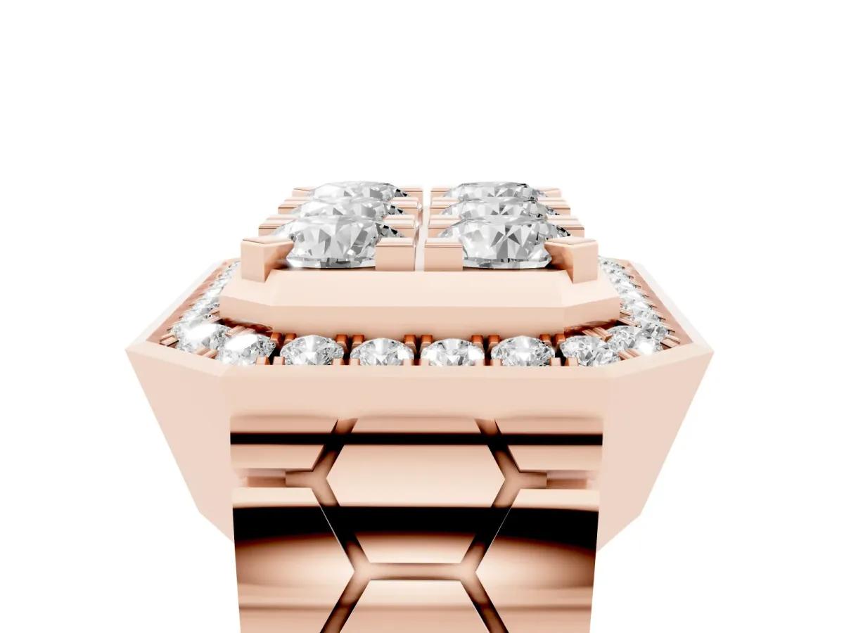 Round Diamond Cluster Halo Mens Ring Rose gold