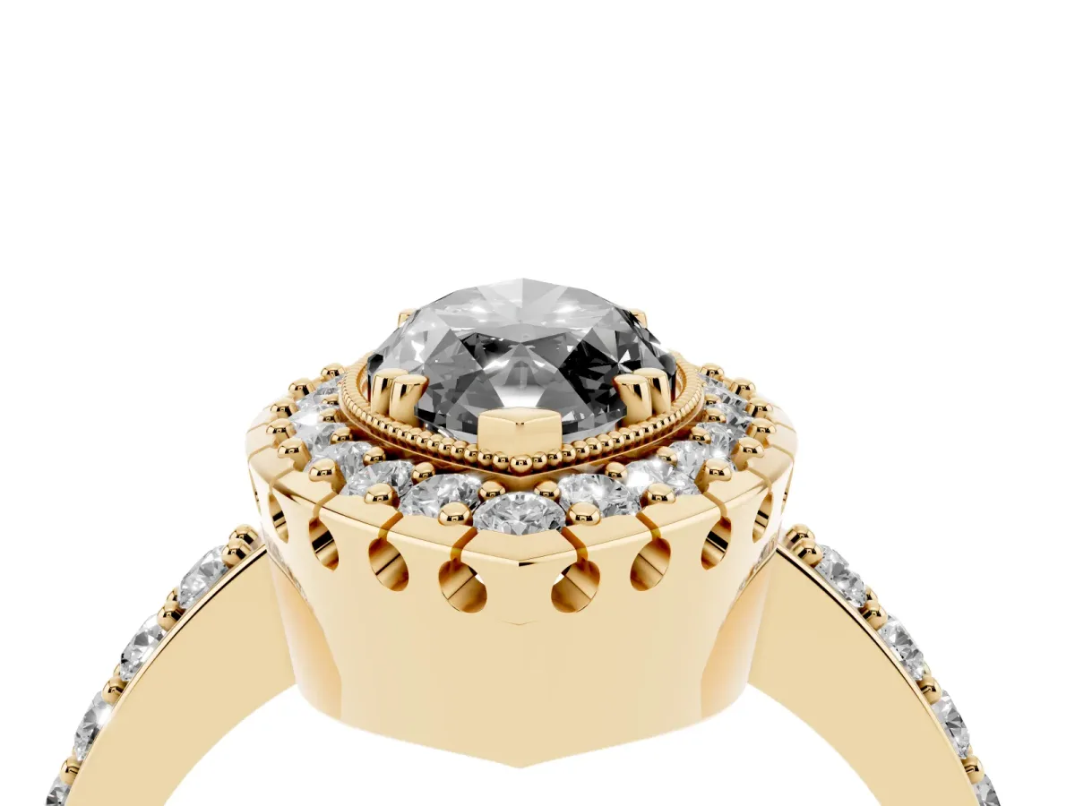 Fancy Black Marquise Cut Diamond Halo Ring with Pavé Band and Prong Setting Yellow gold