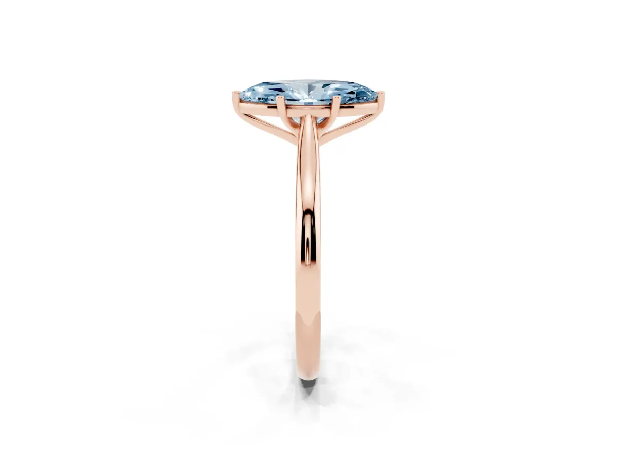 Fancy Blue Marquise Cut Cut Solitaire Ring with Cathedral Band and Four-Prong Setting Rose gold