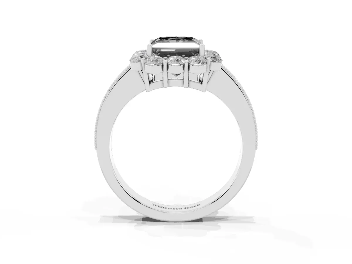 Fancy Black Princess Cut Cut Halo Diamond Pavé Engagement Ring with Milgrain Detailing Platinum