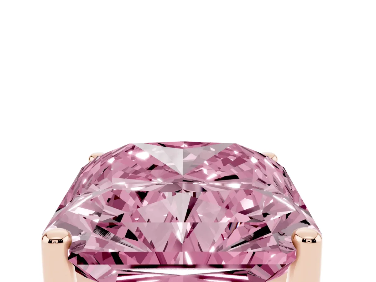 Fancy Pink Radiant Cut Cut Diamond Solitaire Engagement Ring with Tapered Plain Band and Four-Prong Setting Rose gold