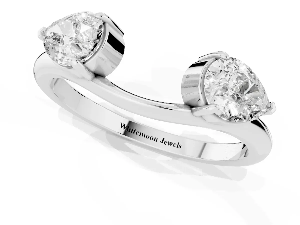 Two-Stone Pear Diamond Bypass Ring with Prong Setting Silver