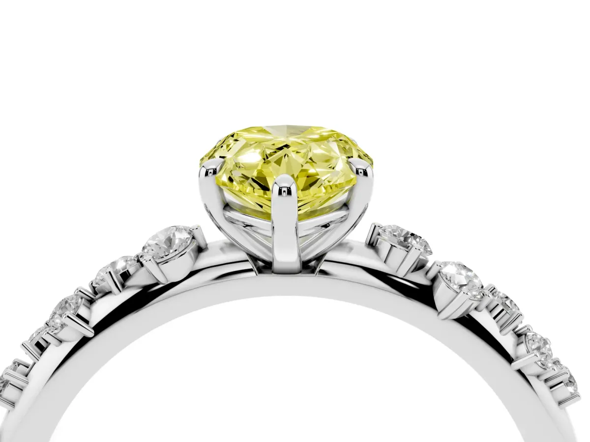 Fancy Yellow Pear Cut Diamond Cluster Prong-Set Solitaire Ring White gold