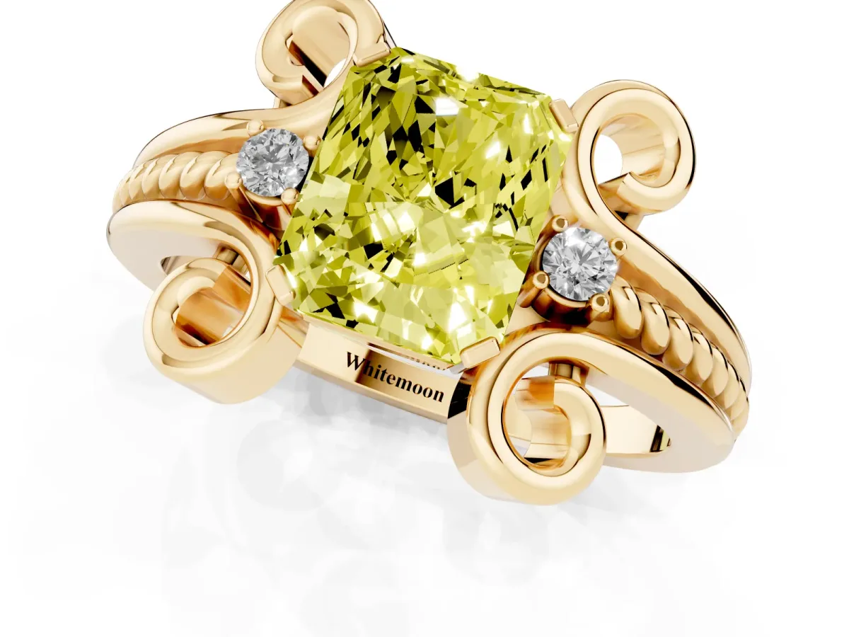 Fancy Yellow Radiant Cut Solitaire Twisted Band Scroll Prong Ring Yellow gold