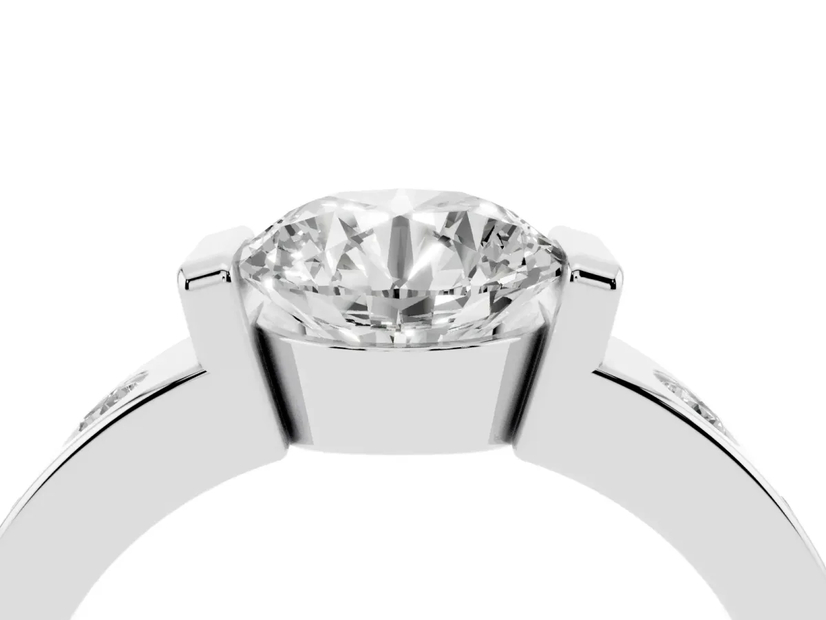 Round Cut Brilliant Channel-Set Diamond Ring with Bezel Prong Setting Silver