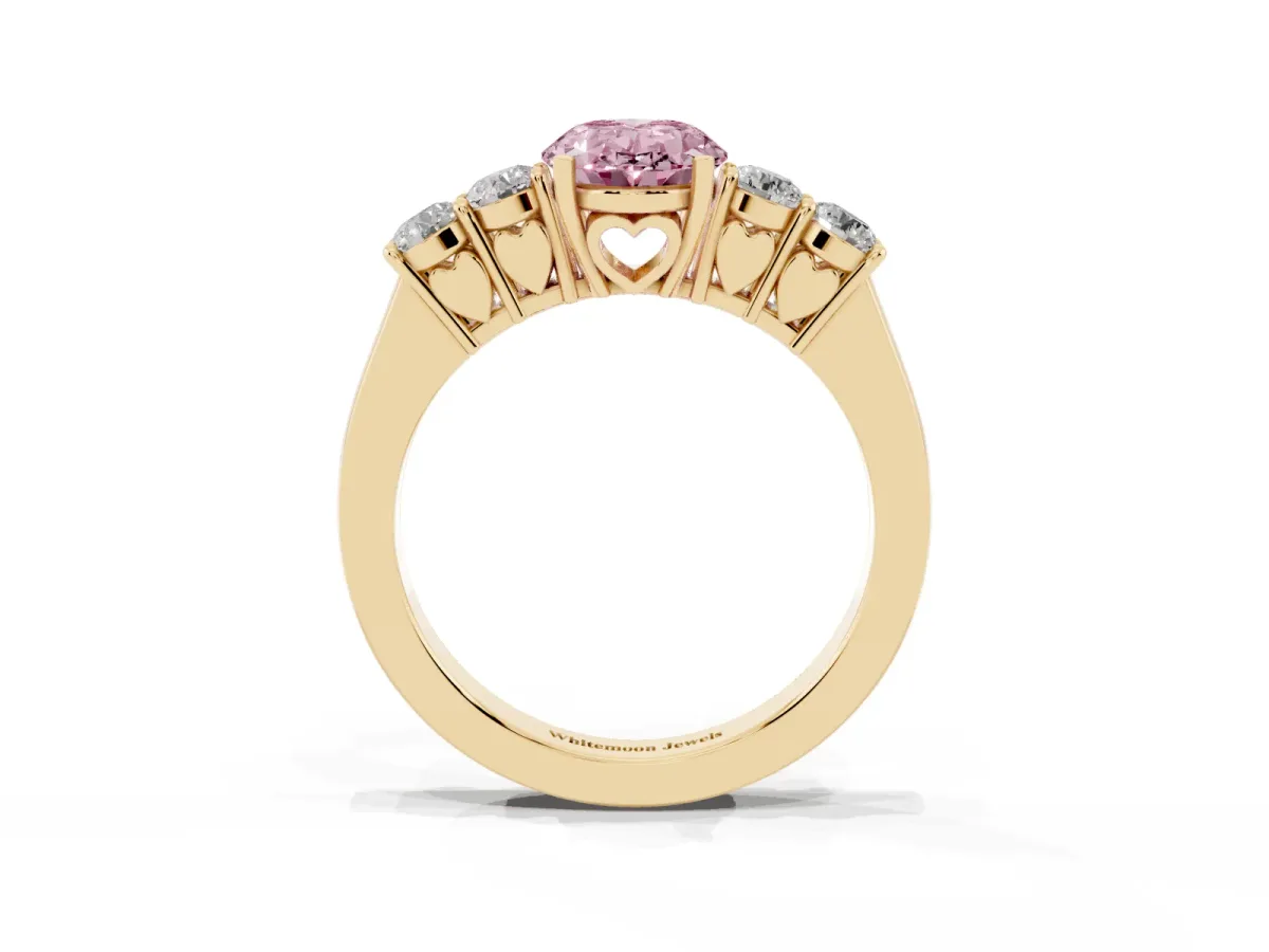 Fancy Pink Oval Cut Cut Diamond Five-Stone Prong Set White Gold Ring Yellow gold