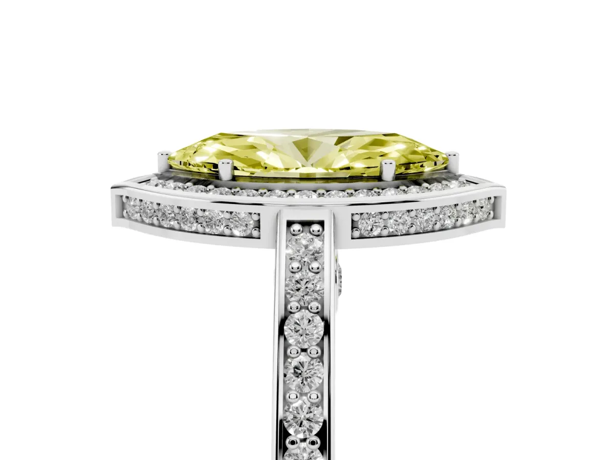 Fancy Yellow Marquise Cut Cut Halo Pave Split Shank Prong Setting Ring Platinum