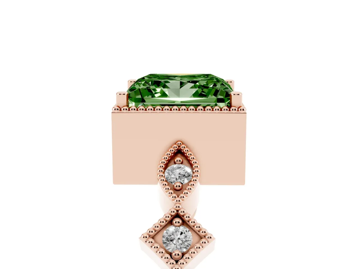 Fancy Green Princess Cut Milgrain Marquise Diamond Twist Band Ring Rose gold