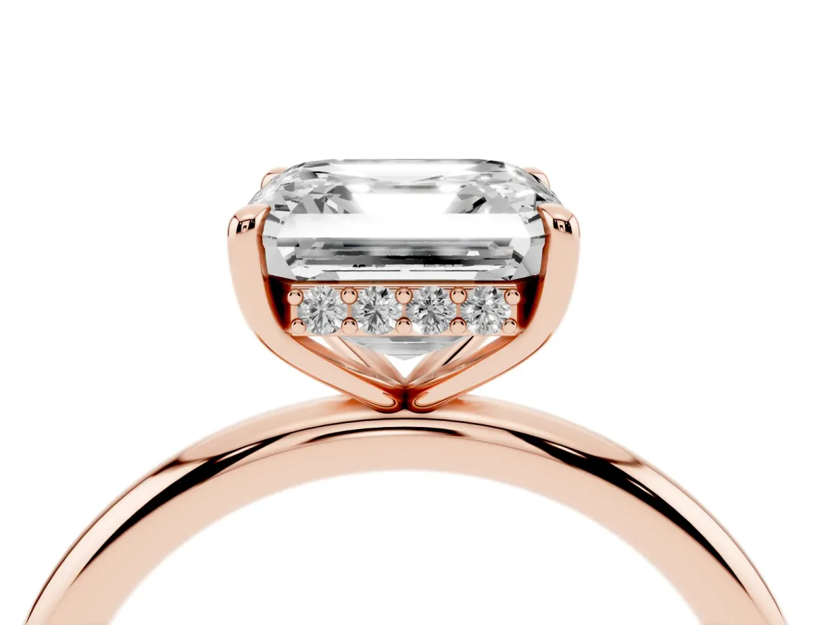 Asscher Cut Diamond Solitaire Ring with Thin Band and Four-Prong Setting Rose gold