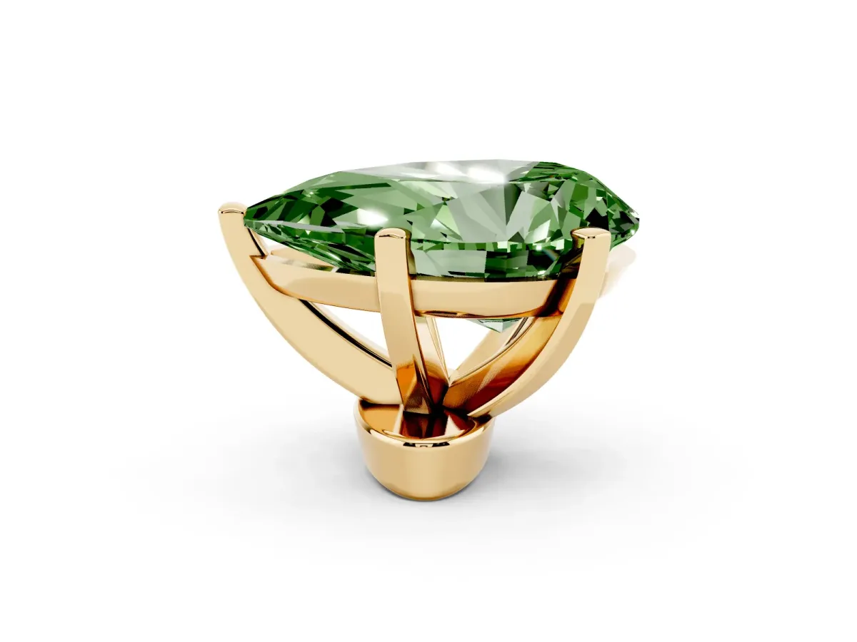 Fancy Green Pear Cut Diamond Solitaire Ring with Prong Setting and Classic Band Yellow gold