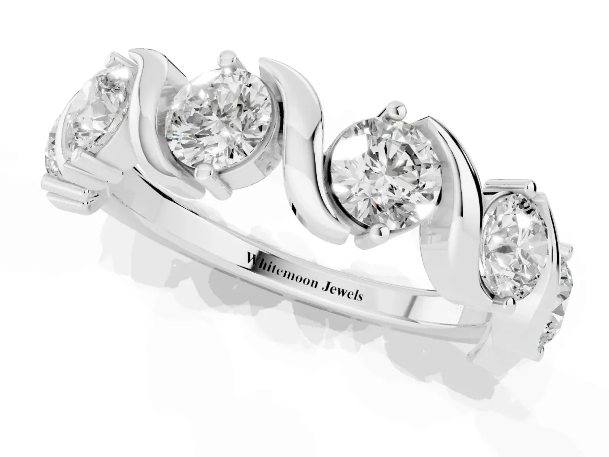 Round Diamond Half Eternity Band with Wave Prong Setting Platinum