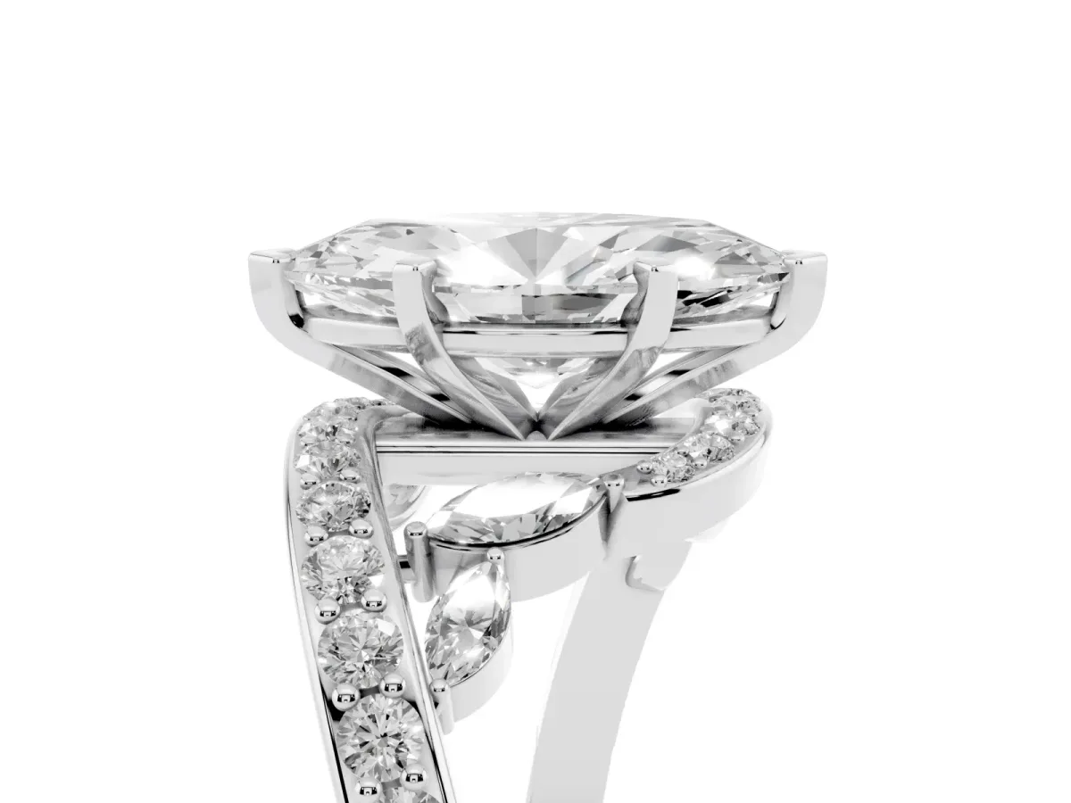 Marquise Cut Solitaire with Pavé Twist Band and Four-Prong Setting Silver