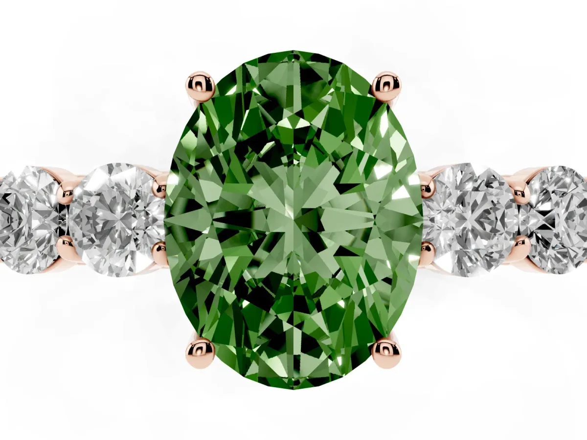 Fancy Green Oval Cut Cut Diamond Five-Stone Prong Set White Gold Ring Rose gold