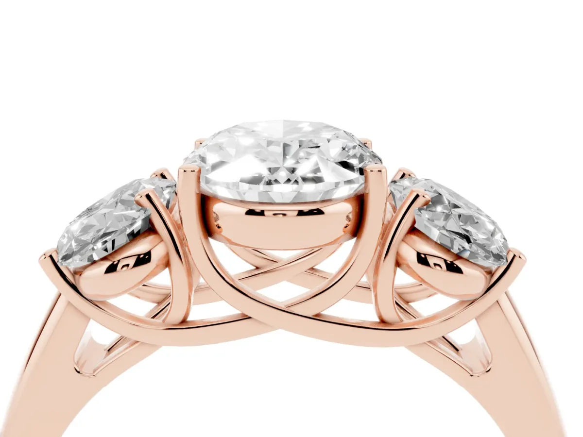Three-Stone Oval Cut Diamond Engagement Ring with Prong Setting Rose gold