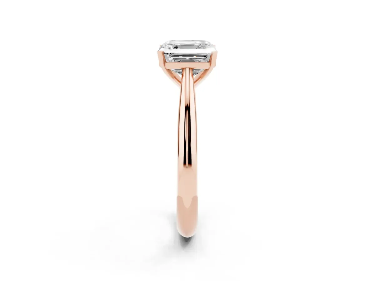 Asscher Cut Diamond Solitaire Engagement Ring with Cathedral Setting and Four-Prong Mount Rose gold