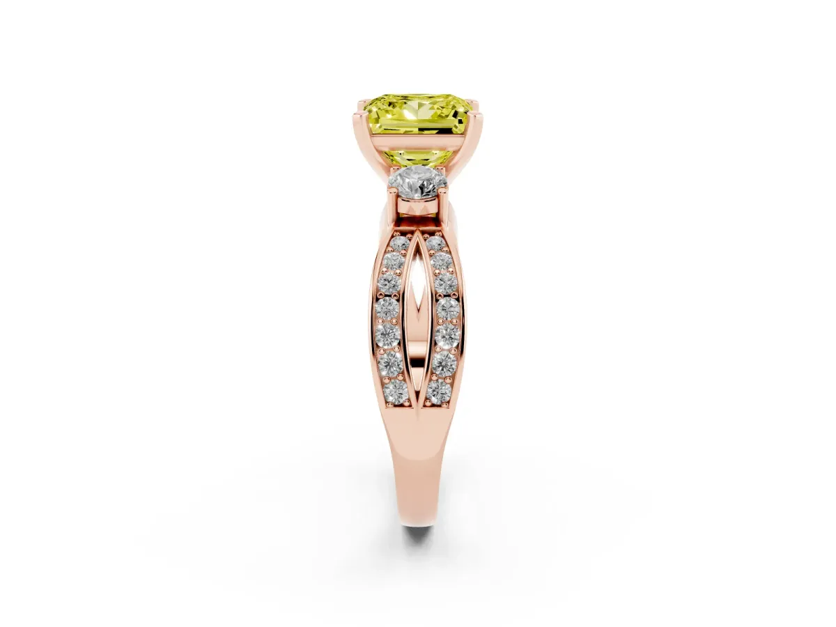 Fancy Yellow Three-Stone Princess Cut Cut Diamond Twist Band with Prong Setting Rose gold