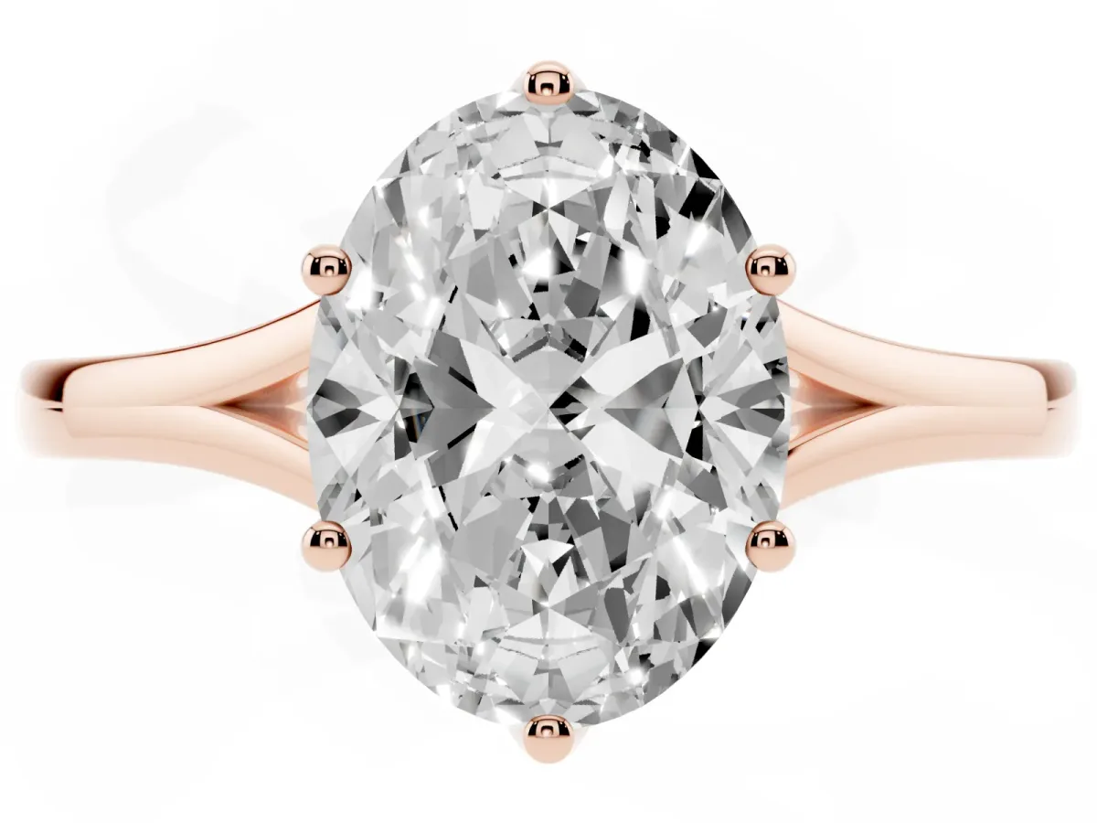 Oval Cut Solitaire Diamond Ring with Six-Prong Setting and Tapered Band Rose gold