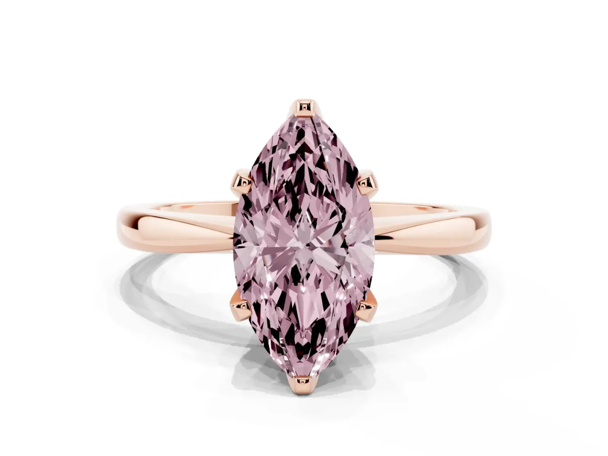 Fancy Pink Marquise Cut Solitaire Engagement Ring with Six-Prong Setting and Tapered Band Rose gold