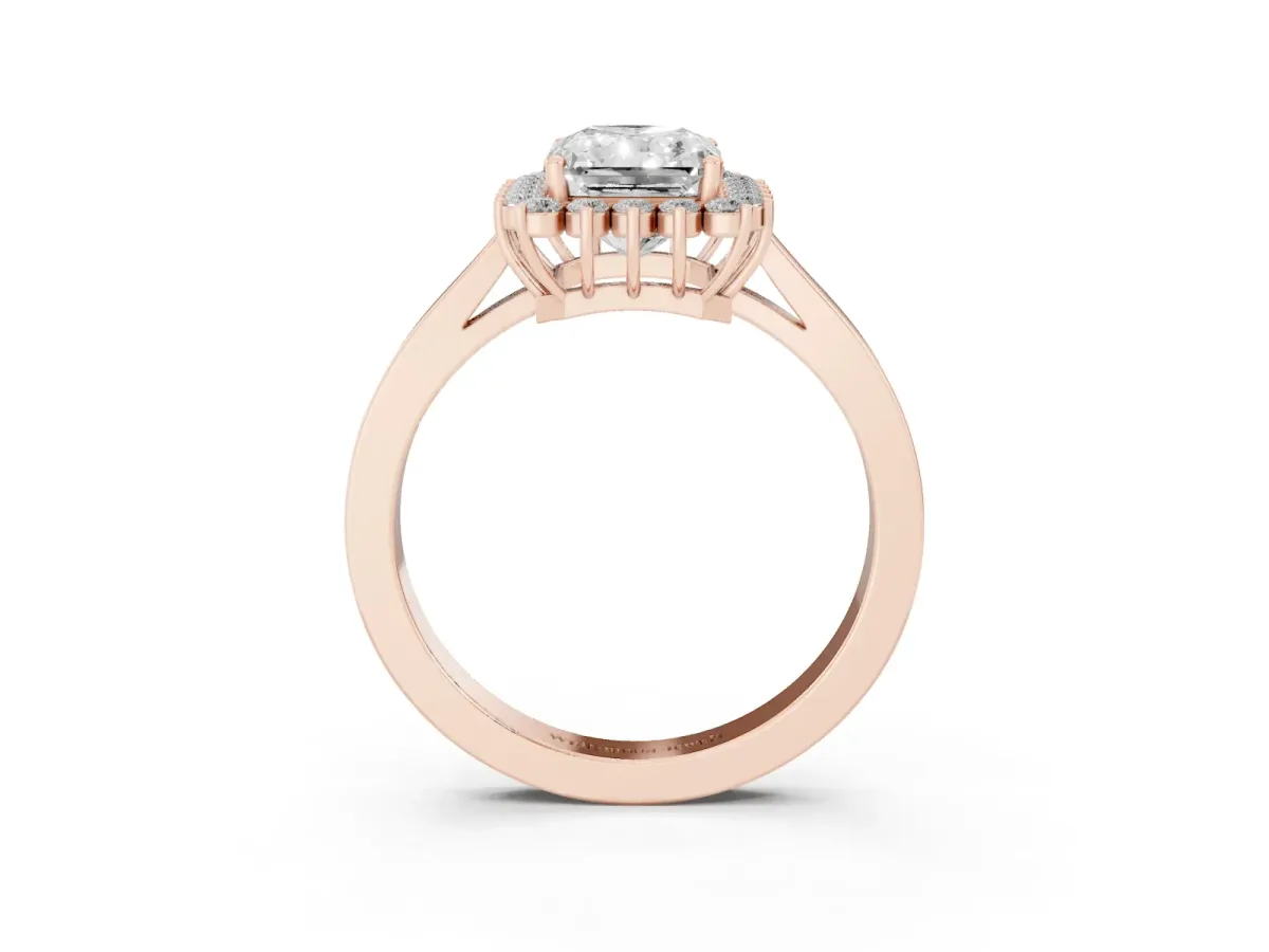 Radiant Cut Cut Diamond Halo Ring with Round Brilliant Halo and Solitaire Band Rose gold